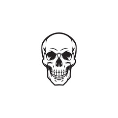 A black and white skull silhouette illustration vector design in white background.