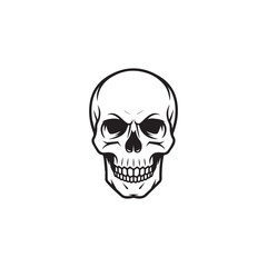 A black and white skull silhouette illustration vector design in white background.