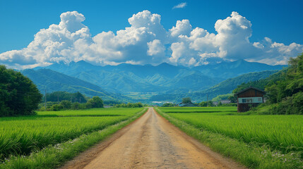Fototapeta premium 日本の田舎の一本道