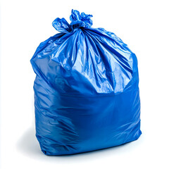Blue garbage bag isolated on white background.