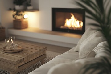 cozy living room modern wooden sofa linen cushions