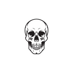 A black and white skull silhouette illustration vector design in white background.
