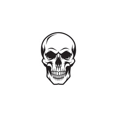 A black and white skull silhouette illustration vector design in white background.