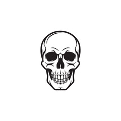 A black and white skull silhouette illustration vector design in white background.