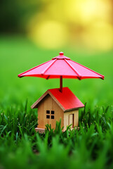 A Secure Miniature Cottage Beneath an Umbrella Illustrating Peaceful Outdoor Living
