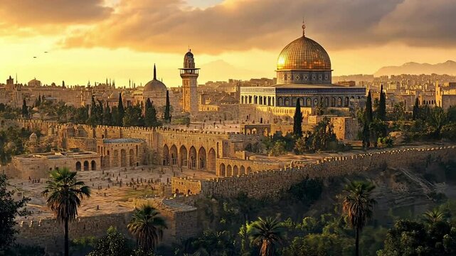 sunset with view the dome of rock