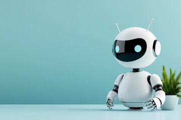 virtual assistance, a helpful chatbot in a modern digital setting, poised to aid in a sleek minimalist work environment with room for text