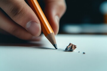 A pencil poised in a hand, lightly sketching on paper against a blurred background, embodies creativity and the process of artistic expression.
