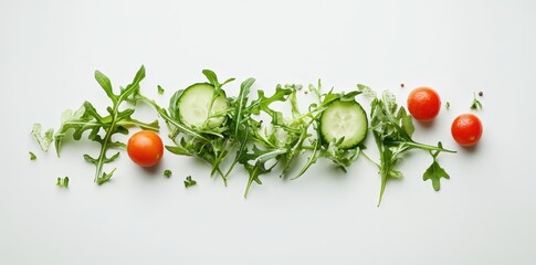 Fresh vegetables arranged artistically on a white background, ideal for healthy eating visuals.