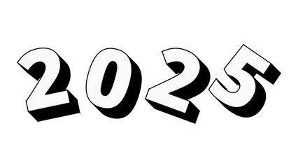 Year 2025 Text Number with Drop Shadow