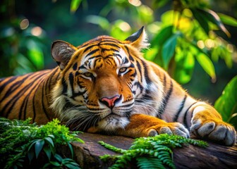 Fototapeta premium Thailand Tiger Sleeping Close Up Long Exposure Photography - Majestic Wildlife Image
