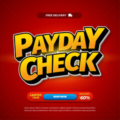 Obraz premium Payday Sale discount deals Dynamic Red gradient Editable text effect Comic Style with Decorative background banner