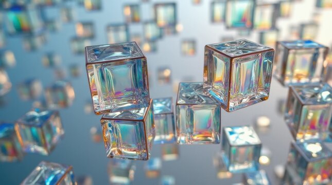 Abstract Geometric Rainbow Sculpture with Floating Cubes