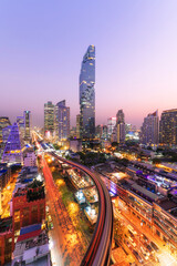 Bangkok cityscape at its finest, showcasing a vibrant skyline with towering skyscrapers, bustling streets, and the perfect blend of modernity and traditional Thai culture. A city that never sleeps and