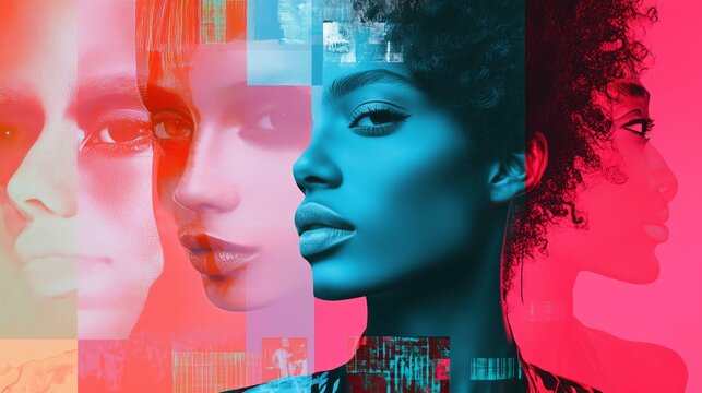Fototapeta Collage of different images made by Generative AI technology pop trend fashion style