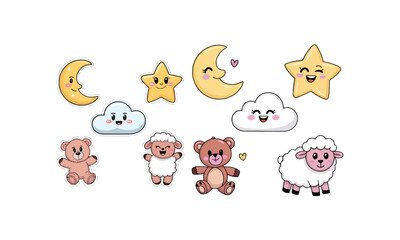  Cute Cartoon Space Adventure with Rocket, Astronaut, Alien, Planet, and Stars