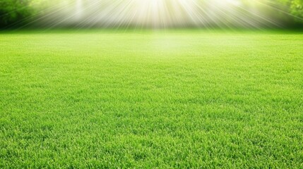 Obraz premium Lush Green Grass Under Bright Sunshine with Soft Light Rays in Background