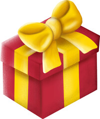 Regalo Dono di Natale Scatola Rossa con Fiocco Oro Illustrazione Isolata 