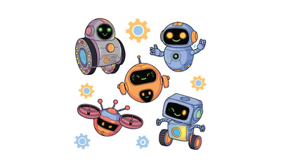  Cute Cartoon Halloween Characters with Pumpkin, Ghost, Witch, Bat, and Spider