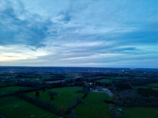 High Angle View of Harefield Town London, Uxbridge, England, United Kingdom During Sunset. Aerial Footage Was Captured with Drone's Camera from Medium High Altitude on April 3rd, 2024