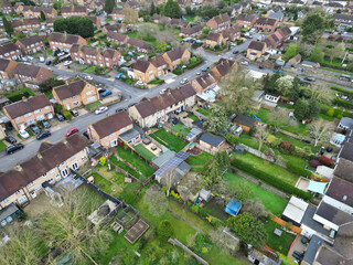 High Angle View of Harefield Town London, Uxbridge, England, United Kingdom During Sunset. Aerial Footage Was Captured with Drone's Camera from Medium High Altitude on April 3rd, 2024