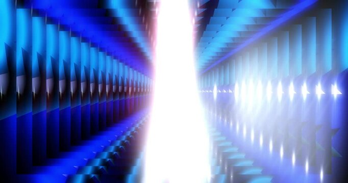 Colorful animated background in blue tones. Tunnel, fractal. Flashes of light. Club video. Meditating video. Seamless loop. Cycle