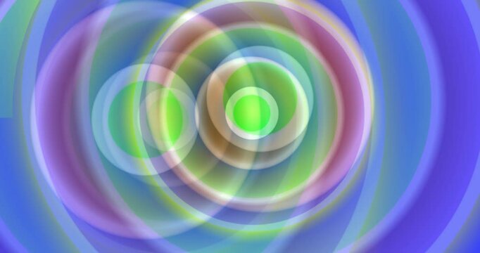 Multicolor colorful abstract background. Circles moving in 3D. Animated background and club video. Meditation video. Seamless loop. Loop