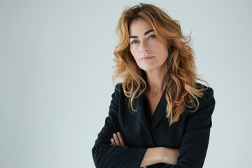 close up horizontal portrait image of an elegant businesswoman, copy space