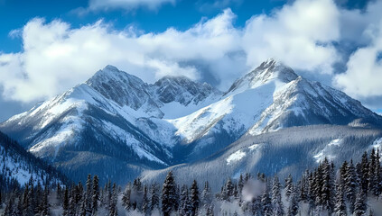 Obraz premium The mountains are covered in snow and the sky is cloudy