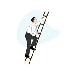 Business man in suit climbing the ladder to success. Business journey concept. Man moves up on career ladder. Vector illustration.