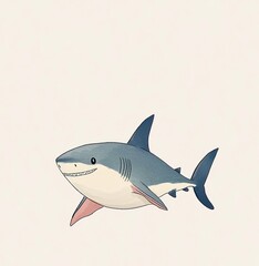 Fototapeta premium Cartoon shark swimming in a simplistic underwater environment with a cheerful expression
