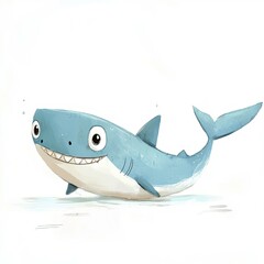 Obraz premium Cartoon shark swimming happily in a playful ocean environment during daytime hours