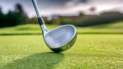 The sleek metal of the golf club shines in the sunlight, its perfectly crafted design reflecting the golfer's passion and dedication to the sport