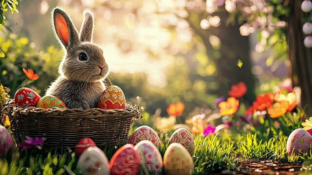 easter with bunny and coloring eggs