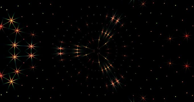 Glowing multicolored light beams form moving patterns. Animated background and club video. Meditation video. Endless loop. Cycle