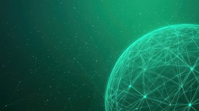 Abstract Digital Sphere with Geometric Network on Green Background