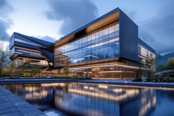 Modern luxury villa angular architecture glass facades multi story building