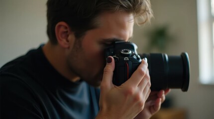 Professional Photographer Adjusting Camera Lens