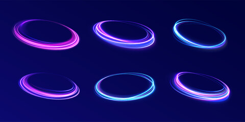 Curve neon line light effect. Light cool whirlwind. Vector sparkle, png, effect, wave,neon,line. Abstract circle, neon color glowing lines background. 