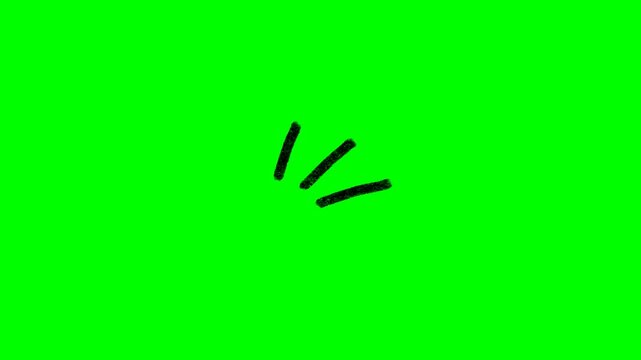 Doodle Animated Emphasis Lines on Green Transparent Background. Expression lines.