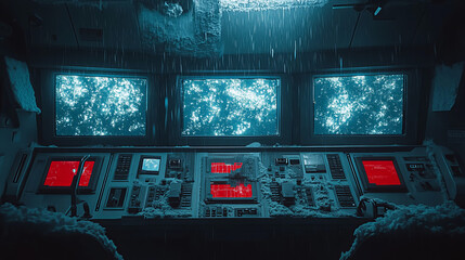 snow-covered spaceship bridge in a winter wonderland