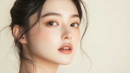 Fototapeta premium Close-up portrait of a young woman with flawless skin.