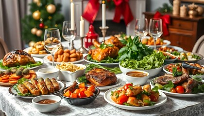 Obraz premium Festive New Year’s Table Setting with Dessert and Soft Lighting