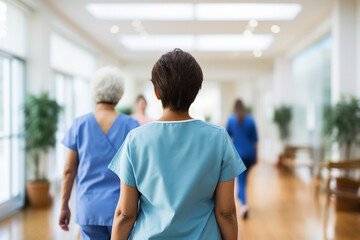 Fototapeta premium Generative AI illustration of elderly people on treatment in modern hospital daylight indoors