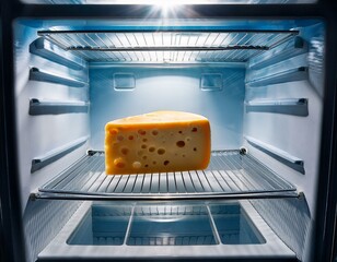 An empty fridge with cheese