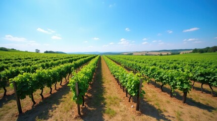 Serene Vineyard Under a Blue Sky