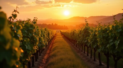 Fototapeta premium Golden Sunset Vineyard
