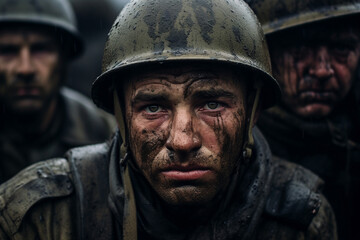 Fototapeta premium Generated with ai image close up portrait of an injured soldiers face after bomb explosion