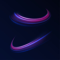 Futuristic dynamic motion technology blue glowing lines air flow effect.  Racing cars dynamic flash effects city road with long exposure. Horizontal speed lines connection vector background. 