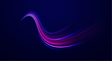 Futuristic dynamic motion technology blue glowing lines air flow effect.  Racing cars dynamic flash effects city road with long exposure. Horizontal speed lines connection vector background. 